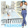 Vector lovely fashion girl on a Venice background