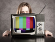 woman with old retro tv