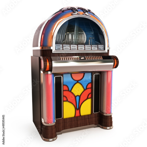 Illustration: Retro vintage jukebox on a white background 3d model Retro vintage jukebox on a white background 3d model