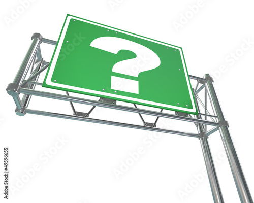 Illustration: Question Mark on Freeway Sign - Isolated Question Mark on Freeway Sign - Isolated