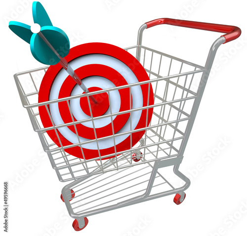 Illustration: Shopping Cart Target and Arrow in Bulls-Eye Shopping Cart Target and Arrow in Bulls-Eye
