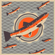 Salmon fish mascot background, vector Eps 10 illustration.
