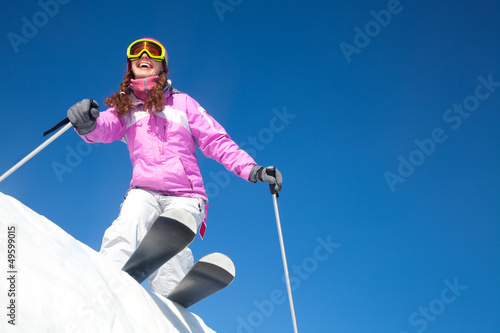 Photo: girl on mountain skiing girl on mountain skiing