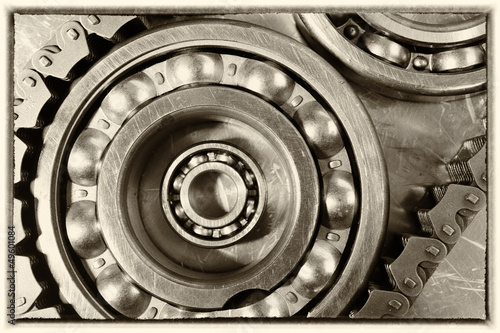 Photo: ball bearings driven by timing chain, old vintage style ball bearings driven by timing chain, old vintage style