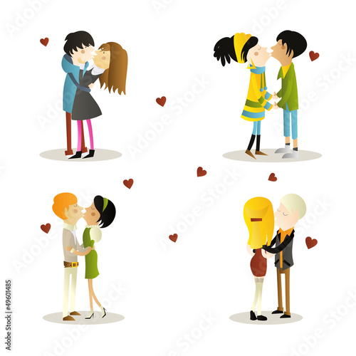 Vector: Loving couples kissing Loving couples kissing