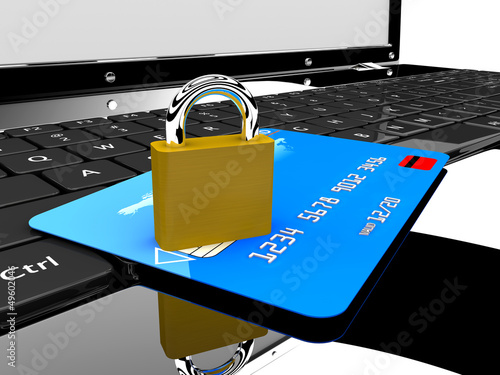 Illustration: Credit card and lock on laptop Credit card and lock on laptop