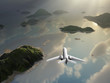 aircraft flies over a islands