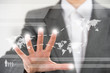 Business woman working with virtual interface. Globalization and