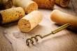 Wine corks on wooden table