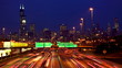Chicago skyline and traffic at dusk timelapse, IL, USA