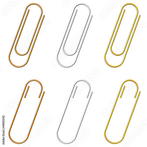 Illustration: Büroklammern - Gold, Silber, Bronze - schräg und eingesteckt Büroklammern - Gold, Silber, Bronze - schräg und eingesteckt