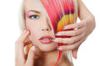 Photo: girl with a bright make-up and multi-coloured strand in hair girl with a bright make-up and multi-coloured strand in hair