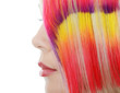 girl with a bright make-up and multi-coloured strand in hair