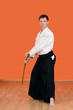 The man carries out exercises  aikido