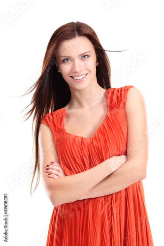 Photo: beautiful young woman posing against white background beautiful young woman posing against white background