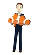 3d render of businessman with anemone fish