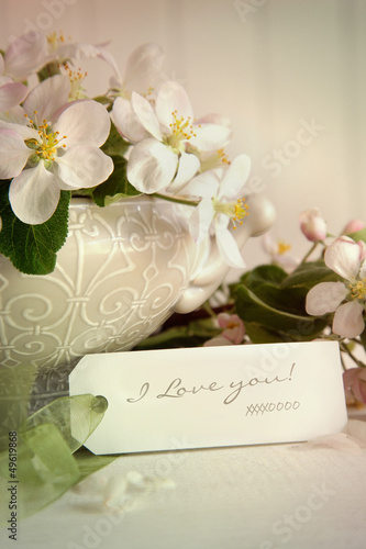 Photo: Apple blossoms and gift tag Apple blossoms and gift tag