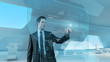 Businessman press graph future technology touchscreen interface