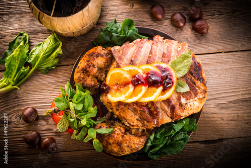 Photo: baked turkey with chestnut filling and orange baked turkey with chestnut filling and orange