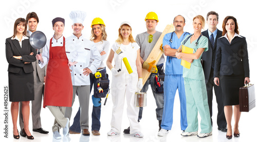 Photo: Group of workers people. Group of workers people.