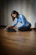 Girl with old typewriter