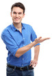 Young man presenting something