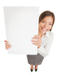 Poster sign woman showing blank placard