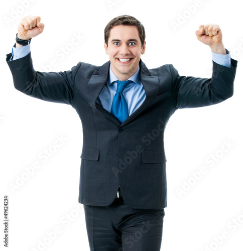 Photo: Happy gesturing businessman, isolated Happy gesturing businessman, isolated