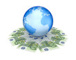 Earth on euro banknotes.