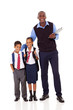 elementary school teacher and students full length portrait