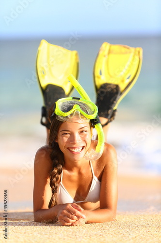 Photo: Beach holiday vacation woman snorkeling fun Beach holiday vacation woman snorkeling fun