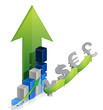 graph of currency: dollar, euro, pound, yen