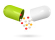 Vector: Green and white capsule pills on white. Vector Illustration Green and white capsule pills on white. Vector Illustration