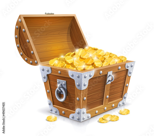 Vector: vintage wooden chest with golden coin vector illustration vintage wooden chest with golden coin vector illustration