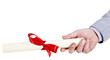 delivery of a parchment on a white background