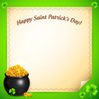 Pot of leprechauns gold with lucky clovers greeting card