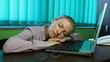 Video: Business woman tired at office Business woman tired at office