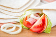 Fresh tortilla with vegetables and ham