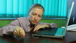 Video: Business woman tired at office, corporate Business woman tired at office, corporate
