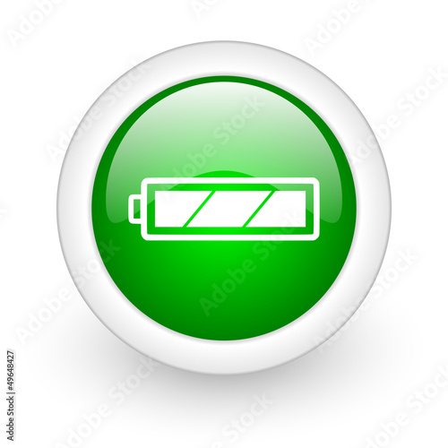 Illustration: battery green circle glossy web icon on white background battery green circle glossy web icon on white background