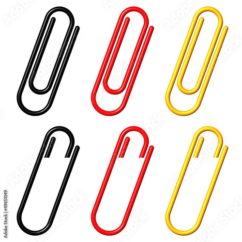 Illustration: Büroklammern, schwarz, rot, gold und eingesteckt Büroklammern, schwarz, rot, gold und eingesteckt