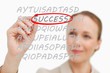 Businesswoman writing on a board