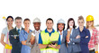 Group of smiling people with different jobs standing in line