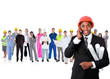 Architect on the phone in front of career group