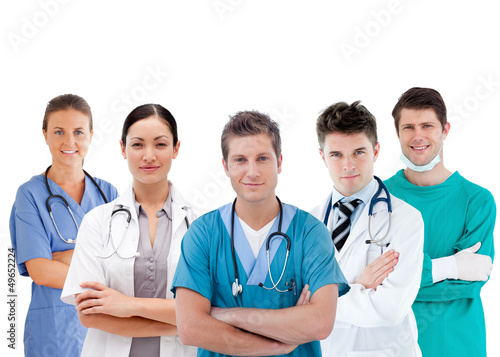 Photo: Group of hospital workers standing in line Group of hospital workers standing in line