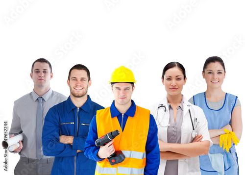 Photo: Group of people with different jobs standing arms folded Group of people with different jobs standing arms folded
