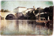 Gabare sur la Dordogne à Bergerac, style vintage