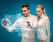 man and woman working with virtual screens