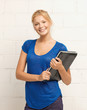happy and smiling teenage girl with laptop