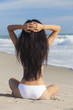 Sexy Woman Girl Sitting in Bikini on Beach